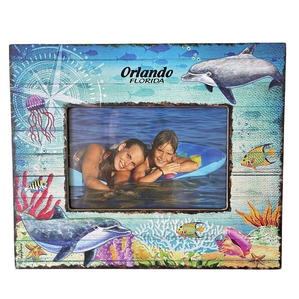 Agiftcorp 4x6 Wooden Photo Frame with Fish and Dolphins Orlando Florida Souvenir